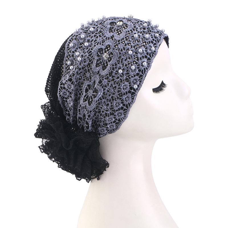 Embroidery Beading Lace Turban Cap for Women