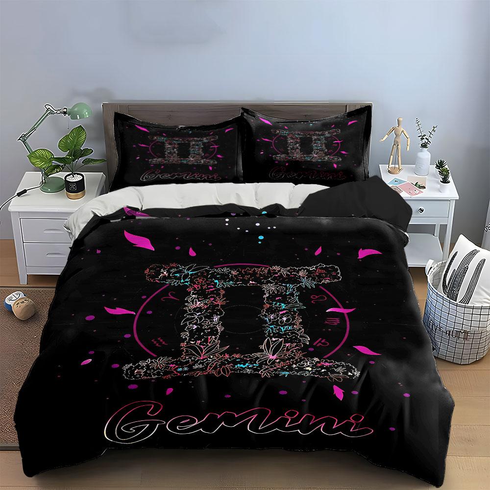 Gemini Zodiac Floral Design Bedding Duvet Cover Set Duvet Cover Pillowcases (1 * Duvet Cover 2 * Pillowcases, without duvet insert)