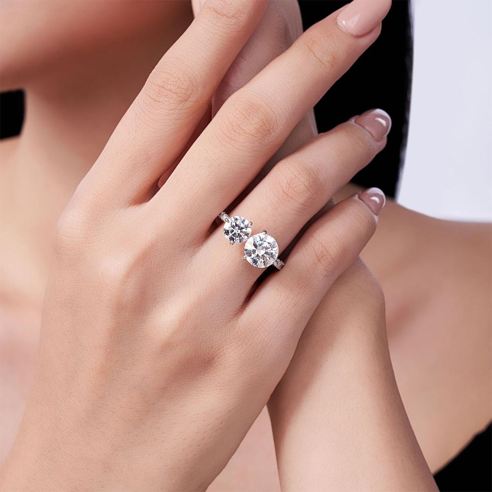 6.5mm 8mm Double Round Brilliant Cut Moissanite Ring for Women CopperOpen Ring Wedding Engagement Bands Jewelry