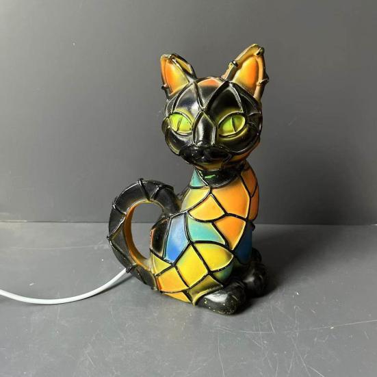 Kočičí lampa Vitrážové pryskyřičné sklo Noční světlo Měkká teplá záře 3D LED stolní lampa se zvířecí tématikou Dekorace do ložnice