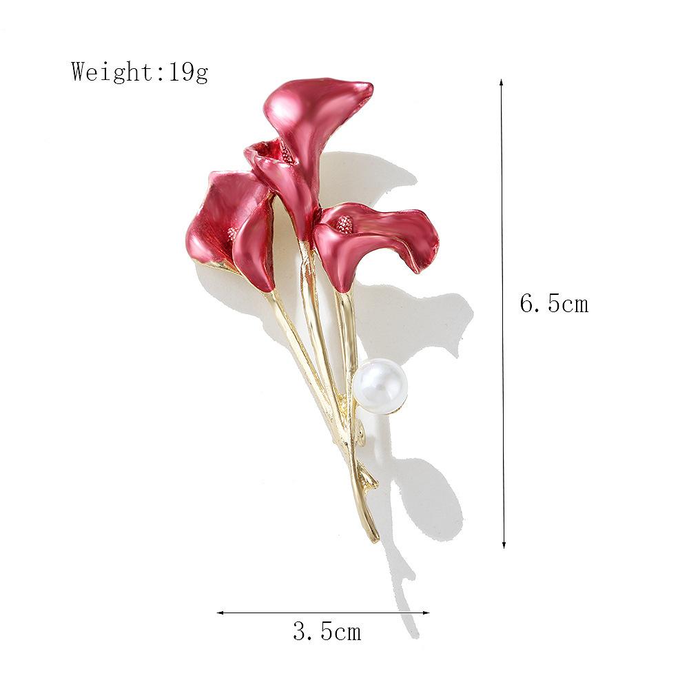 Elegant Calla Lily Brooch Handmade Enamel with Zirconium Plant Corsage Light Luxury Temperament High-grade Pin Accessories