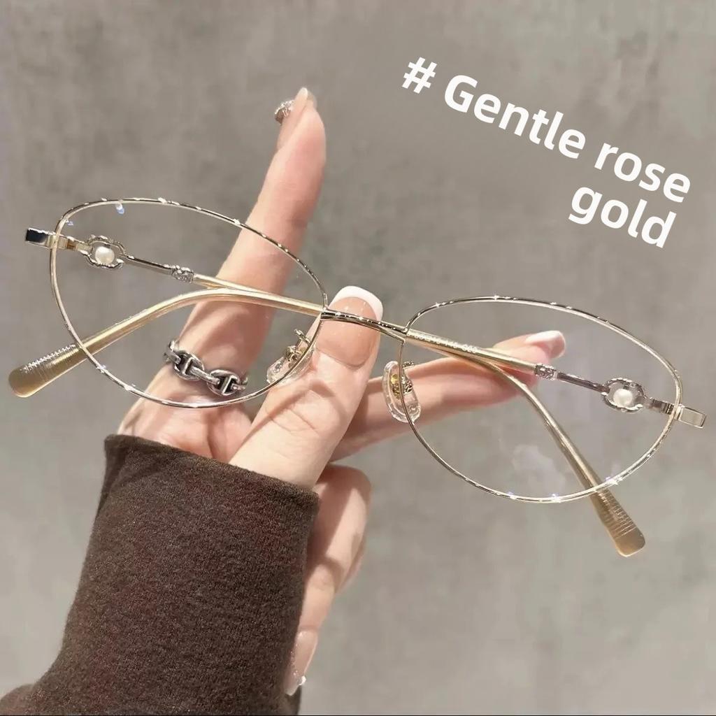 Blaulichtfilter Brille Ultraleichte Metallbrille Damen Katzenauge Vintage Perlmutt Flachlicht Brillenrahmen für Damen