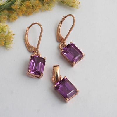Amethyst Rose Gold Plated Pendant Earring 925 Sterling Silver Women February Birthstone Jewelry