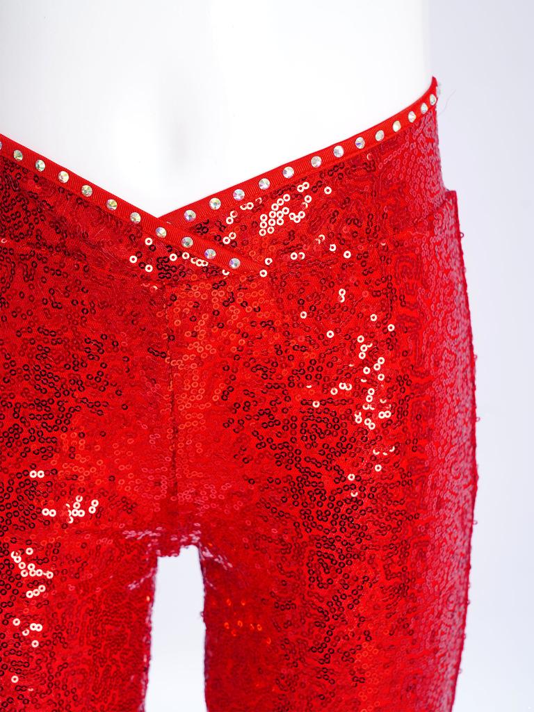 Dívčí taneční kalhoty třpytivé zdobené kamínky flitry zip rozšířený lem soutěžní kalhoty