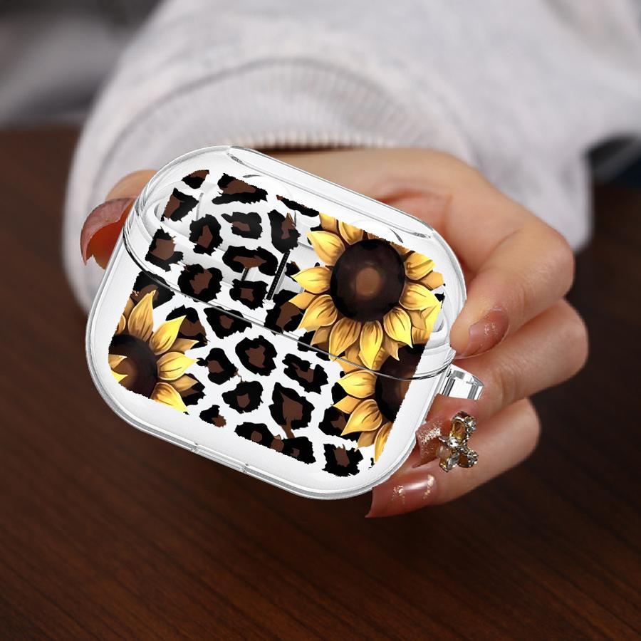 

Clear Earphone Cases Cover With Hook Case For Samsung Galaxy Buds 4 Pro 3Pro 4Pro 2 2Pro Live 3 FE Leopard-patterned Sunflower Buds Pro