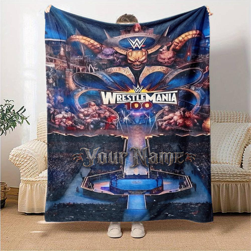 Wrestlemania Customize Text Blanket Lightweight Personalized Blanket Durable Comfort Versatile for Seaside Picnics Sofa Livingroom All-Season Use