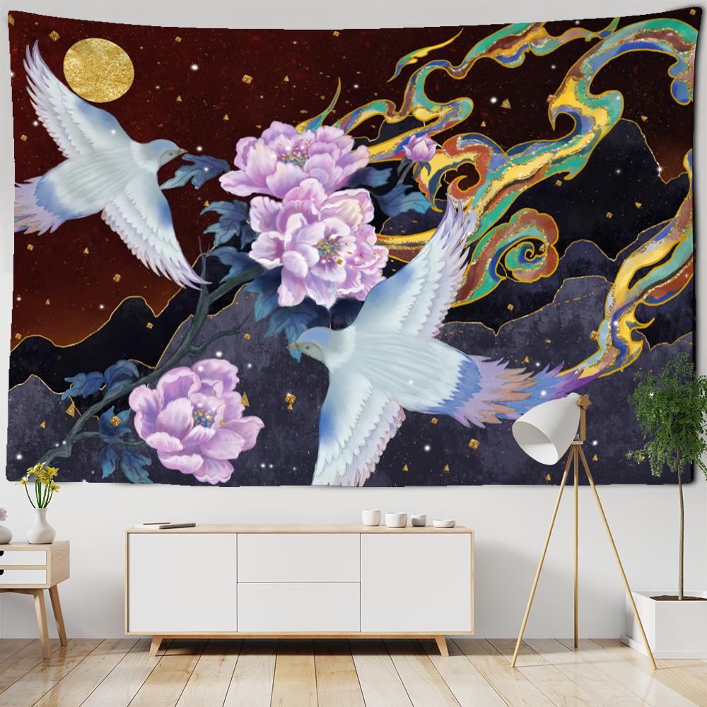 

Moon Tapestry Wall Hanging Boho Decoration Nature Scenery Floral Tapestry Living Room Bedroom Home Decor