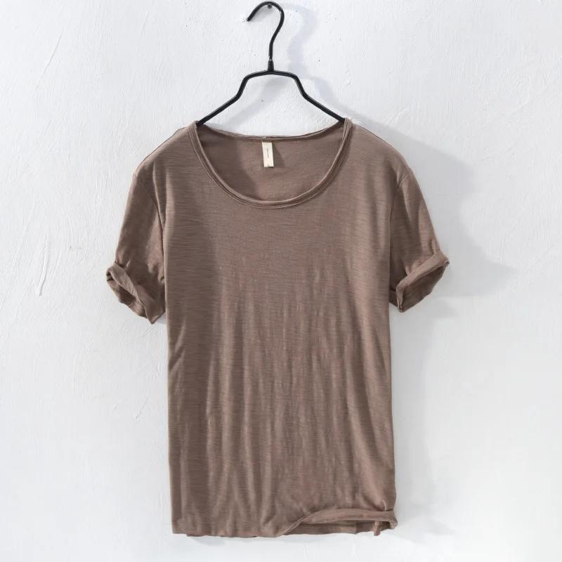 Retro Rohkanten T-Shirt für Herren Leicht, Atmungsaktiv, Slim-Fit, Unifarben O-Ausschnitt Lässiges Basic Top