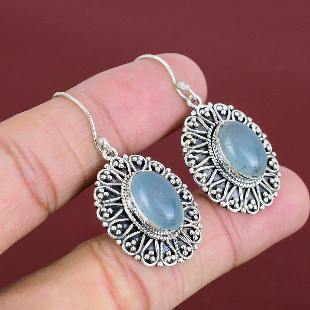 Boucles d'oreilles aigue-marine, bijoux en pierres précieuses, boucles d'oreilles vintage faites à la main, boucles d'oreilles en argent sterling 925, bijoux aigue-marine, boucles d'oreilles avec pierre de naissance, cadeaux pour maman