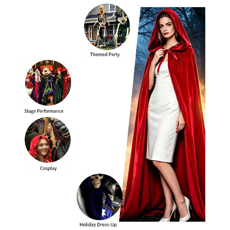 Hooded Velvet Cape Solid Color Long Cloak Halloween Cosplay Wizard Gothic Party Costume For Adults Kids