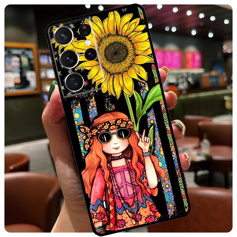 Hippie Daisy Tie-dye Flower Peace Phone Case For Samsung Galaxy S25 S24 S23 S22 S21 S20 Ultra S9 S10 Plus S25 FE S24 FE Cover