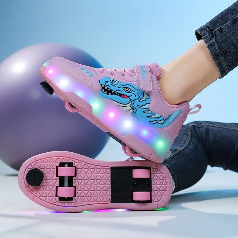 Nezha Spring and summer children's walking shoes Girls retractile walking roller shoes Student girls flash shoes burst shoes