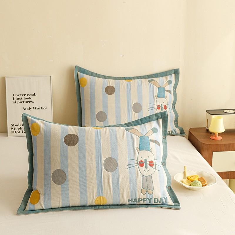 4-Layer Cotton Gauze Pillowcase Set Adults With Snap Soft Breathable Bedding Cover
