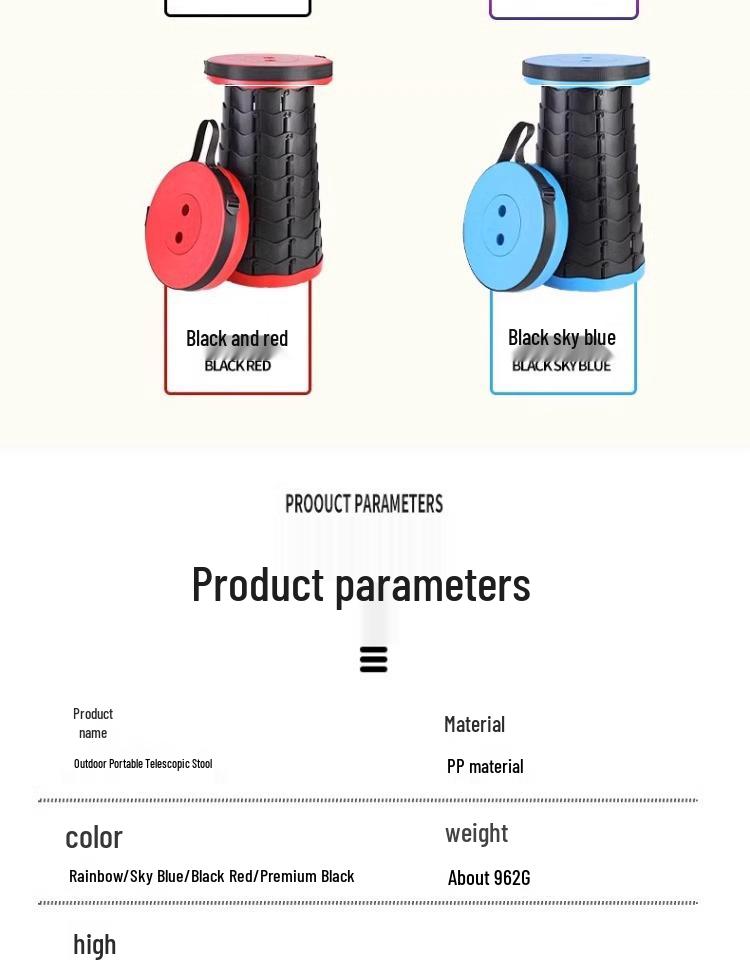 Przenośny Ultralekki Składany Teleskopowy Stołek Kempingowy - Regulowane i Chowane Krzesło