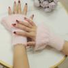 Women Solid Fluffy Fingerless Gloves Cute Elastic Plush Flare Sleeves Cute Wrist Warmers For Office And Winter Black