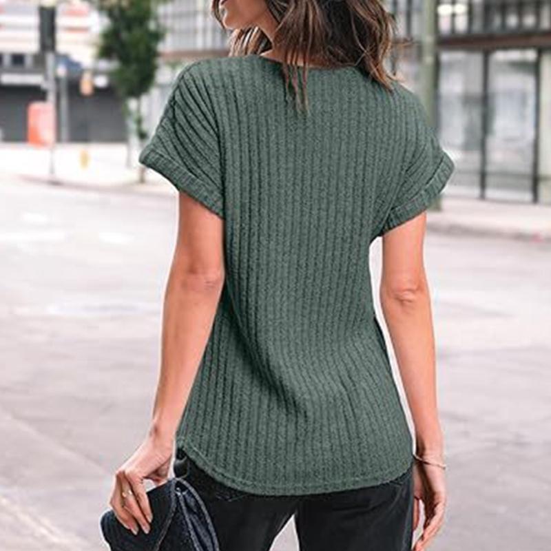 Women's 2025 Short Sleeve Crew Neck T Shirt Casual Loose Ribbed Knit Pullover Sweater Tops Summer Spring Outfits Gifts
