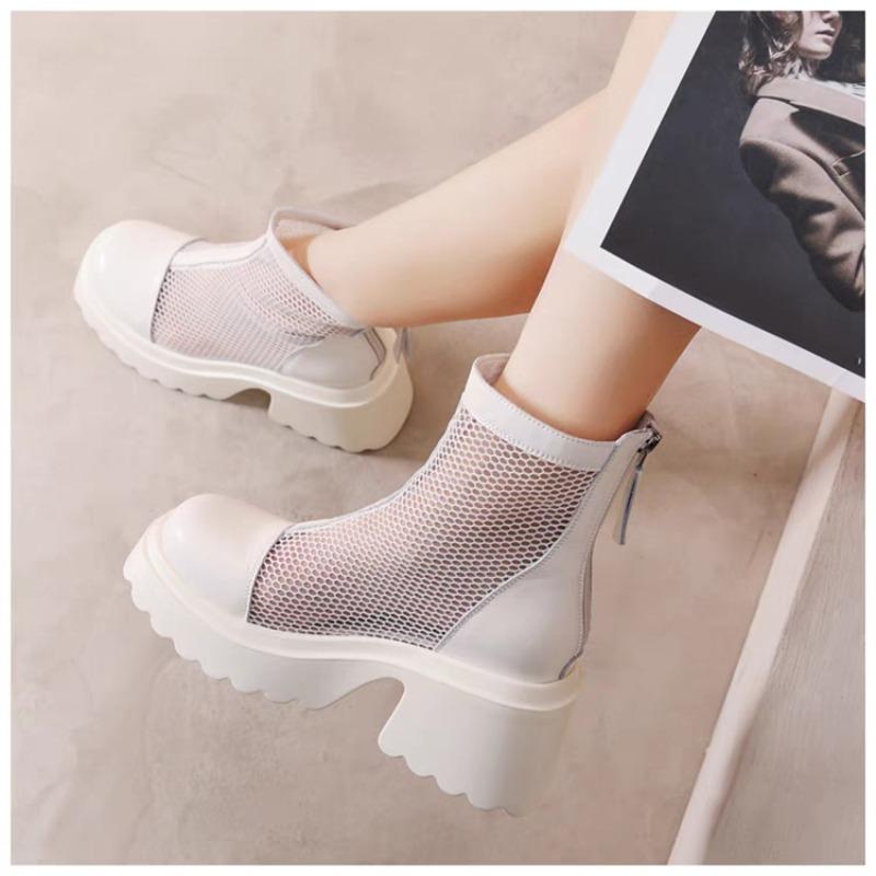 Shoes for Women 2024 High Quality Zip Women's Boots Fashion Mesh Solid Modem Boots New Round Toe Thick Bottom Sandals Boots