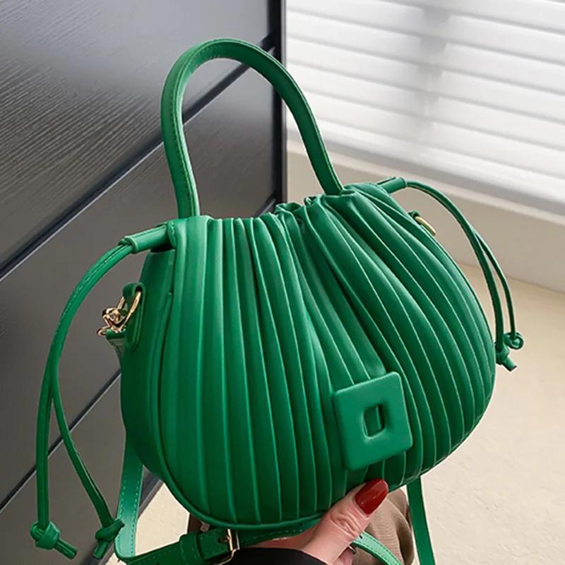 

Сумки-ведра для женщин, маленькие сумки, синие и зеленые, из искусственной кожи, мягкие сумки через плечо, роскошный дизайнерский бренд
