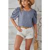 Sommer Damen T-Shirt Gewebter Jacquard Pompon Kurzarm Eckiger Ausschnitt Range Top