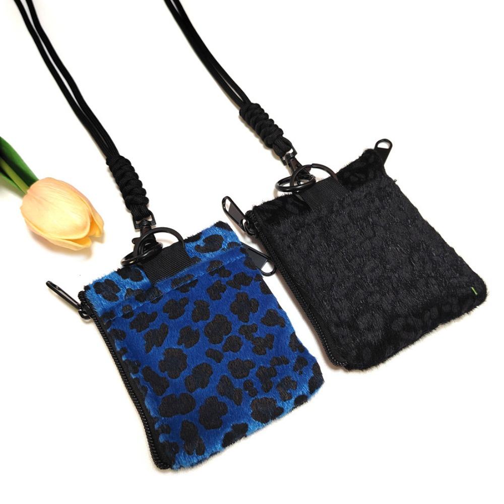 

PVC Hanging Neck Coin Purse Square Small Card Holder Leopard Print Mini Wallet Storage синій
