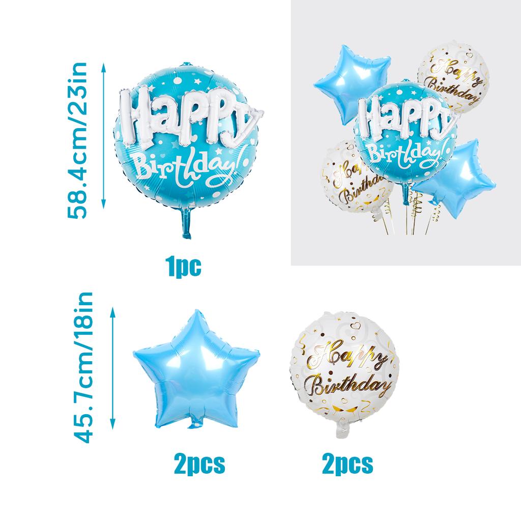 5pcs Birthday Balloon Set, Birthday Round Star-shaped Foil Balloon with Happy Birthday Letters, Birthday Party