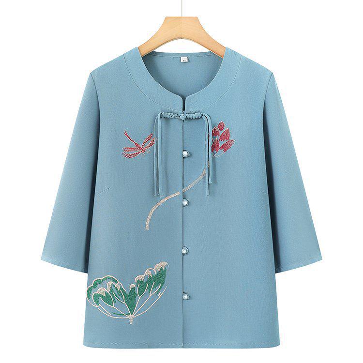 Summer Thin Mid-Sleeve Shirt for Elderly Women and Grandma 5XL (150-165 jin) синий