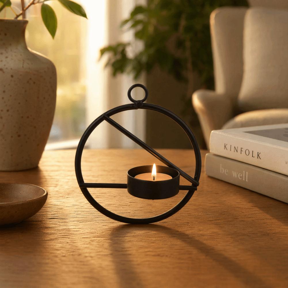 Sturdy Base Cup Tealight Candle Holder Black Color Round Candle Holder Bedroom Decor