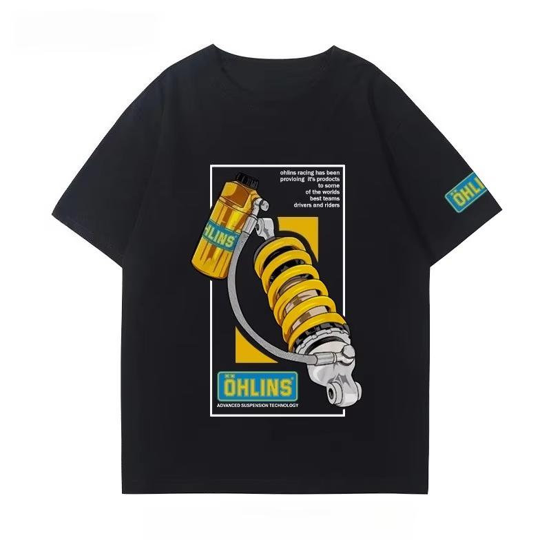 OHLINS Motorcycle Shock Absorber Modified T-shirt Clothes Casual Trendy Brand Men's Women's Car Club Crew Neck Short-sleeved Top