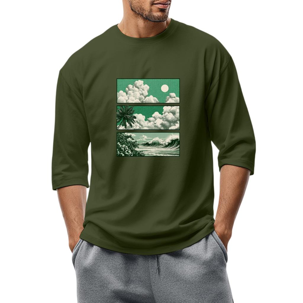 Men'S Round Neck Three-Quarters Sleeve Top Casual Fashion T-Shirt