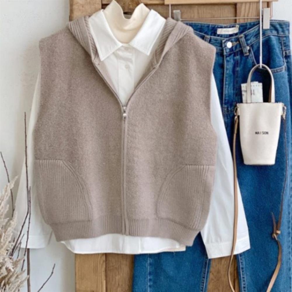New Arrivals Open Run Women Casual Fleece Hooded Zip Up Knit Vest