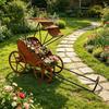 Metal Flower Pot Cart With Pull Handle and Wheel Frame, Aged Rickshaw Holder for Balcony Entry Corner, Porch and Home Garden Display
