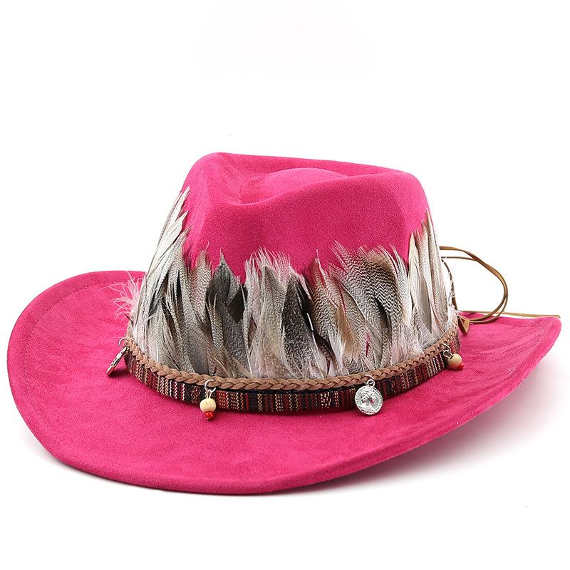 Trendy Skull Feather Cowboy Hat Men'S And Women'S Spring Autumn Outdoor Sunshade Hat Tourism Knight Hat Cool Western Cowboy Hat