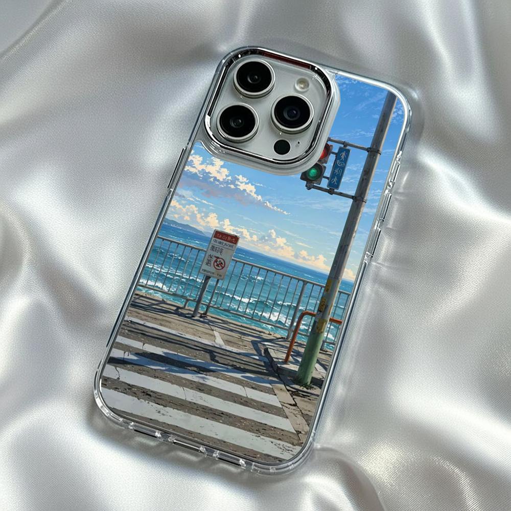 

Japan girl cherry pink art pattern Phone Case For iPhone17 16 15 14 13 12 Pro Max Plus Electroplated Transparent phone case iPhone 16 Plus