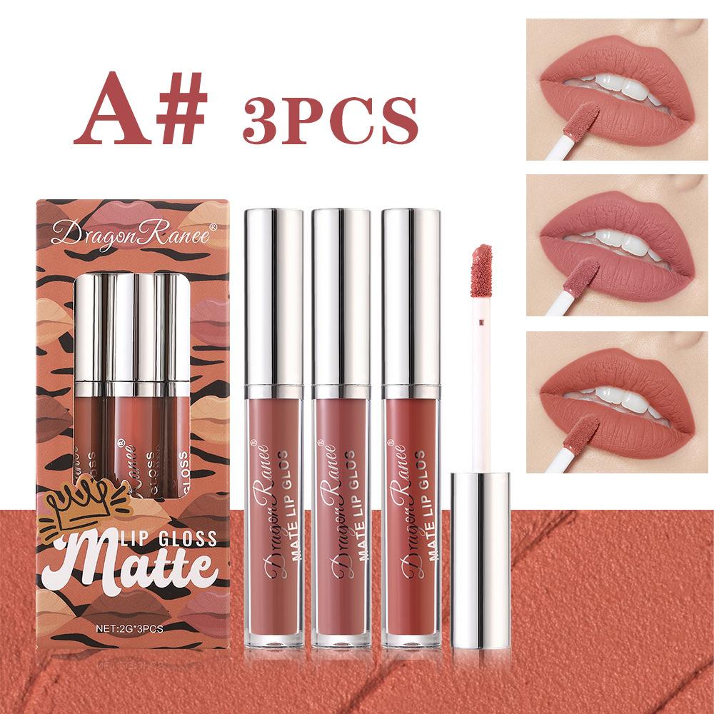 

Leopard Print Three Lip Gloss Set Matte Matte Lip Matte Lip Gloss Lipstick Not Easy to Stick to the Cup Long-Lasting Color A