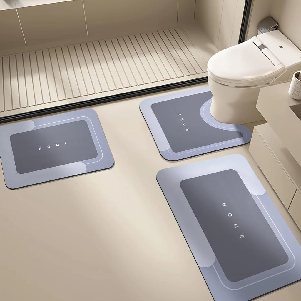 3PCS Anti-Slip Bath Mat Set, Super Absorbent Quick Dry Rug for Bathroom Floor, U-Shaped Toilet Mat, Kitchen & Living Room Carpet