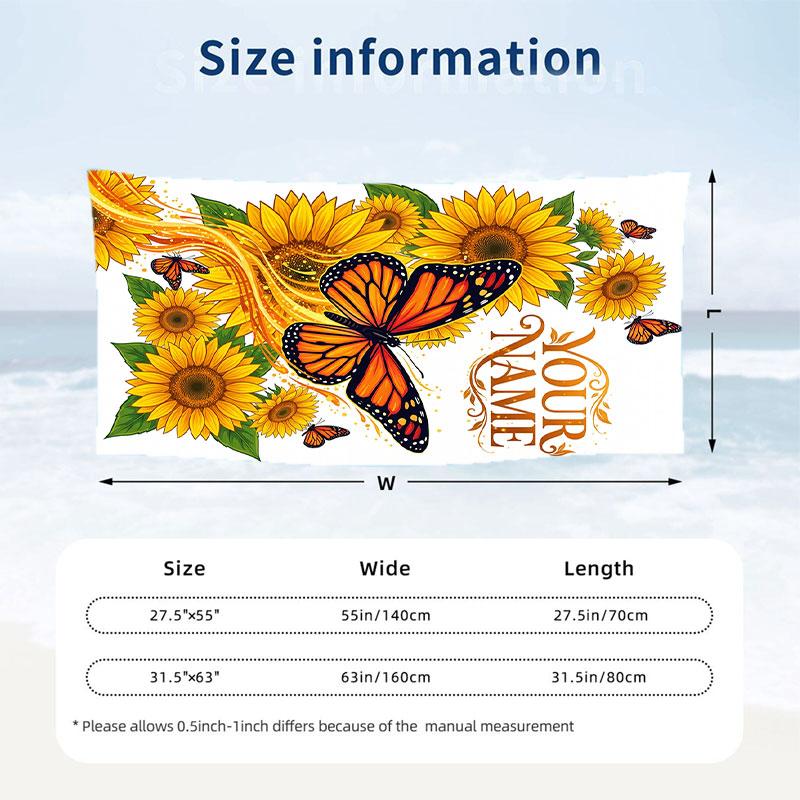 Butterfly Theme Beach Towel Personalized Custom Name & Text Soft Quick Dry Beach Towel for Swimming Travel