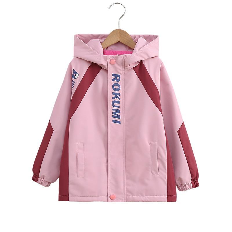 Girls Kids Fleece Lined Hooded Windbreaker Long Sleeve Casual Outerwear Jacket