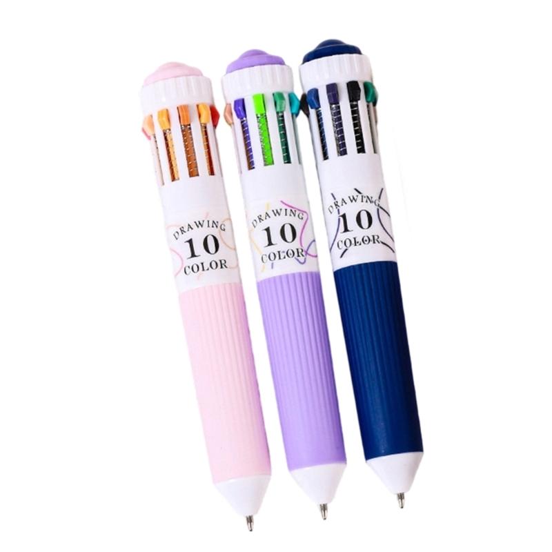 3/6Pcs 10-Color-in-1 Pen Ballpoint Pen 0.8MM Tip Retractable Multicolored Pen for Daily Journaling Note Taking Drawing