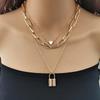 European and American Jewelry Retro Multi-layered Chain Peach Heart Necklace Fashionable Geometric Lock