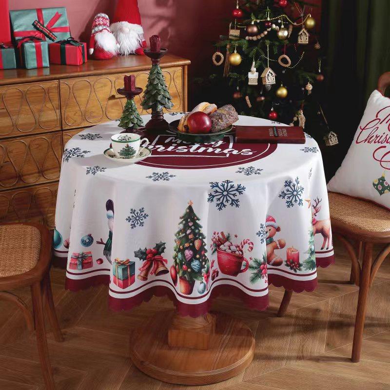 

Рождественская елка Санта Красная Круглая Скатерть Водонепроницаемая Праздничные Обеденные Украшения для Дома Diameter 120CM