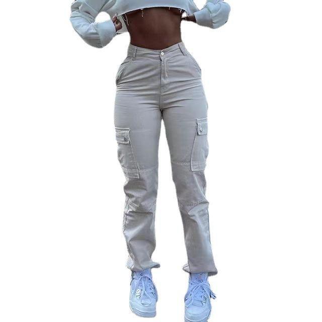 High Waist Jeans Pockets Cargo Pants Women Aesthetic Denim Trousers Streetwear
