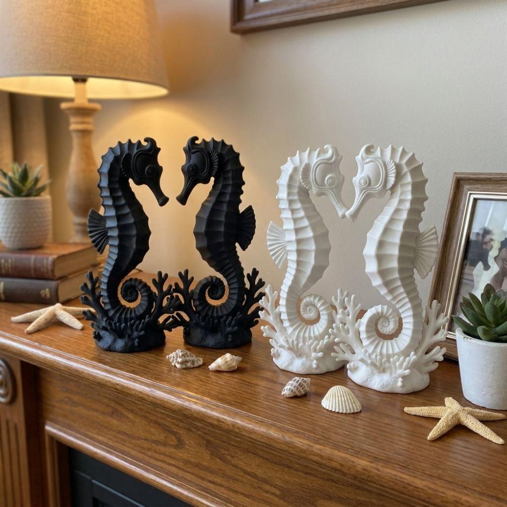 2PCS Minimalist Coral Base Seahorse Statue Double Seahorse Seahorse Table Decor Gift Giving