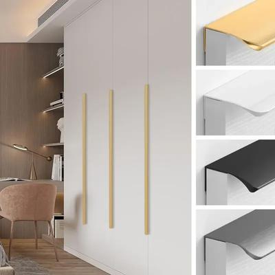 Hidden Door Handles Black Golden Mount Finger Edge Drawer Pull Concealed Handle Aluminum Alloy Long Furniture Handles Hardware