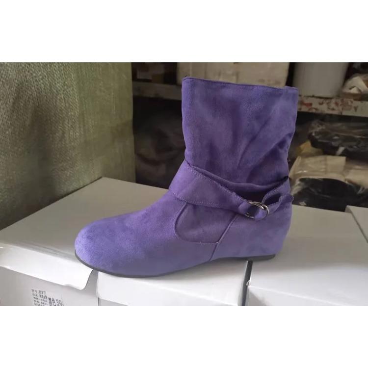 Autumn Winter flat bottom leather buckle women's short boots suede zipper round toe women's shoes Chelsea ankle boots size 43