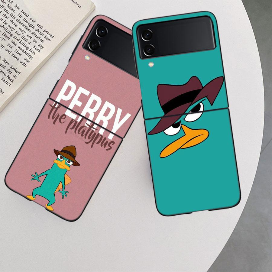 Cartoon Perry The Platypus Phone Case For Samsung Z Flip 7 6 5G Galaxy Z Flip 5 4 3 Black Hard Cell Cover Luxury PC Shell Coque