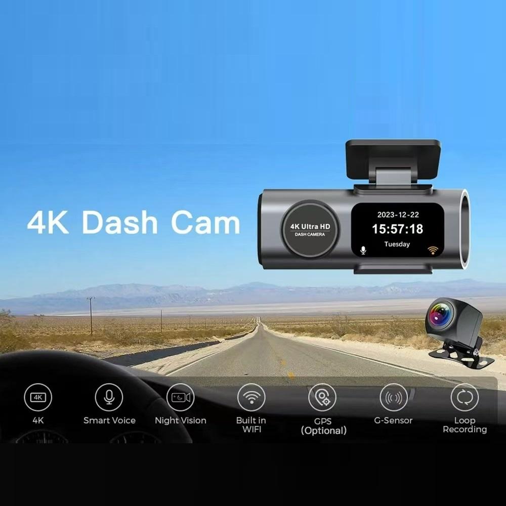 HD Dobbeltlinse Dashcam, 4K Ultra vidvinkel Natkamera, WiFi Dobbeltoptagelse For og Bag, og GPS-optager til Køretøjet