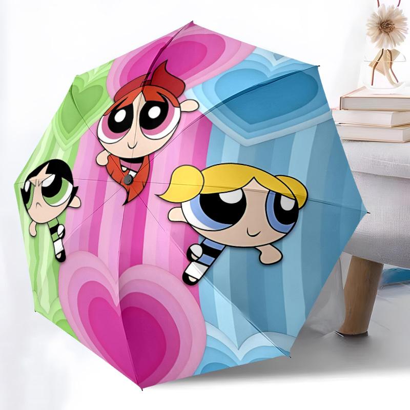 

1pc Powerpuff Girls Automatic Opening/Closing Folding Umbrella with 8 Ribs, Portable Sunshade Umbrella Birthday and Holidays gifts yy250105140