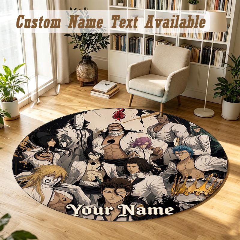 Bleach Anime Personalized Round Rug Support Custom Name, Soft Home Decor Mat