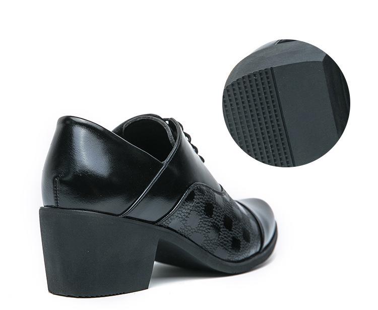 Men's Retro Leather High-Heeled Formal Shoes - Size 46, Pointed Toe, Low-Top, with Height Boost for Business or Wedding