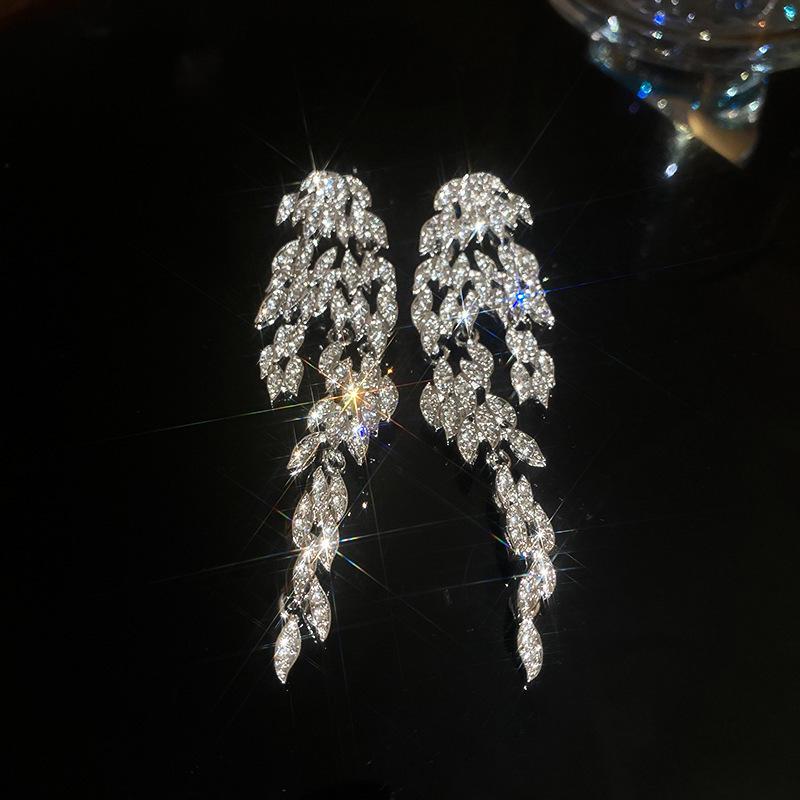 Silver Needle Zircon Flower Tassel Earrings: Elegant, High-End Studs for a Fashionable, Sophisticated Look